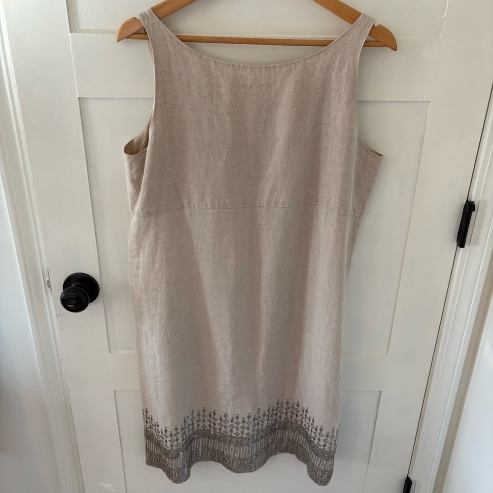 EILEEN FISHER Organic Linen Tank Dress with Sequined Hem. Size 14. - Picture 6 of 12